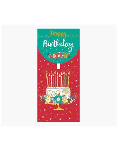 Cartes d'argent illustrées - 9,6 x 21,3 cm - Thème gâteau d'anniversaire - Emballées individuellement - Enveloppe blanche inclus
