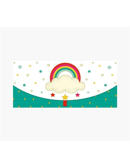 Cartes-cadeaux illustrées - Carte-cadeau avec enveloppe horizontale - Thème arc-en-ciel - 21,3 x 9,6 cm - Emballées individuelle