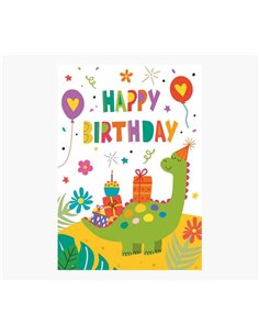 Carte illustrée Zig-Zag - 15 x 22 cm - Thème Dinosaure - Trois volets non emballés - Enveloppe blanche incluse - Papier certifié