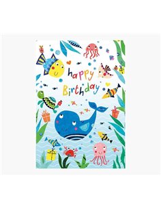 Carte illustrée Zig-Zag - 15 x 22 cm - Thème animaux marins - Carte à trois volets - Enveloppe blanche incluse - Papier certifié