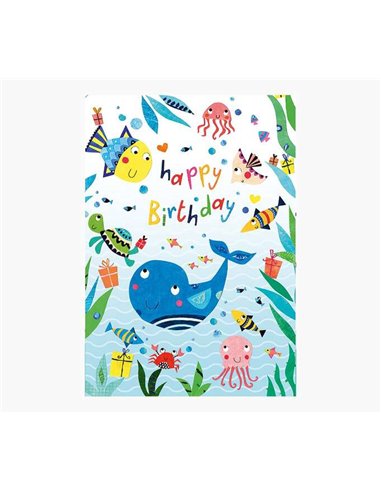 Carte illustrée Zig-Zag - 15 x 22 cm - Thème animaux marins - Carte à trois volets - Enveloppe blanche incluse - Papier certifié