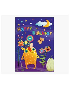 Carte illustrée Zig-Zag - 15 x 22 cm - Thème Monstre - Carte à trois volets non emballée - Enveloppe blanche incluse - Imprimée 