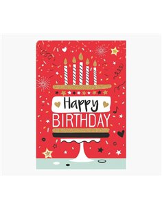 Carte illustrée en zigzag - 15 x 22 cm - Thème gâteau d'anniversaire - Trois volets non emballés - Enveloppe blanche incluse - P