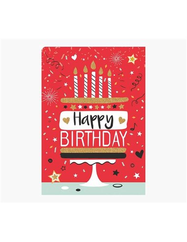 Carte illustrée en zigzag - 15 x 22 cm - Thème gâteau d'anniversaire - Trois volets non emballés - Enveloppe blanche incluse - P