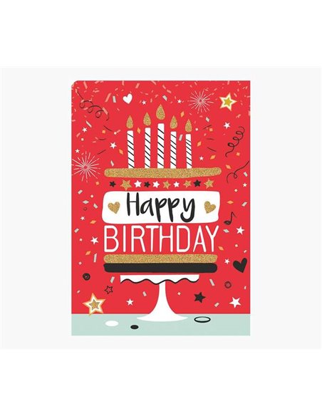 Carte illustrée en zigzag - 15 x 22 cm - Thème gâteau d'anniversaire - Trois volets non emballés - Enveloppe blanche incluse - P
