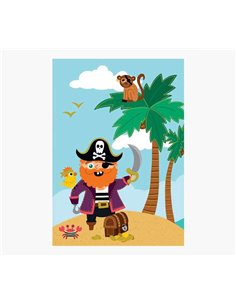 Carte illustrée Zig-Zag - 15 x 22 cm - Thème pirate - Carte à trois volets - Enveloppe blanche incluse - Papier certifié FSC