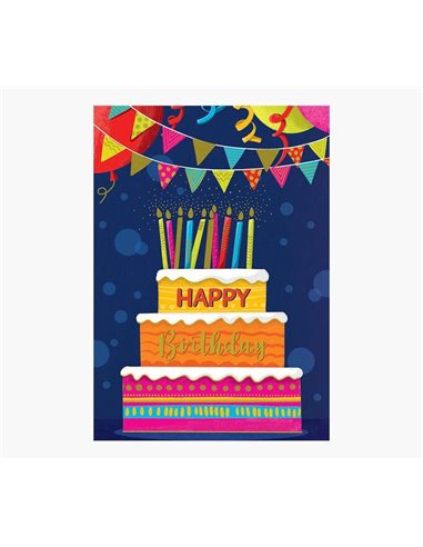 Carte illustrée en zigzag - 15 x 22 cm - Thème gâteau d'anniversaire - Trois volets non emballés - Enveloppe blanche incluse - P