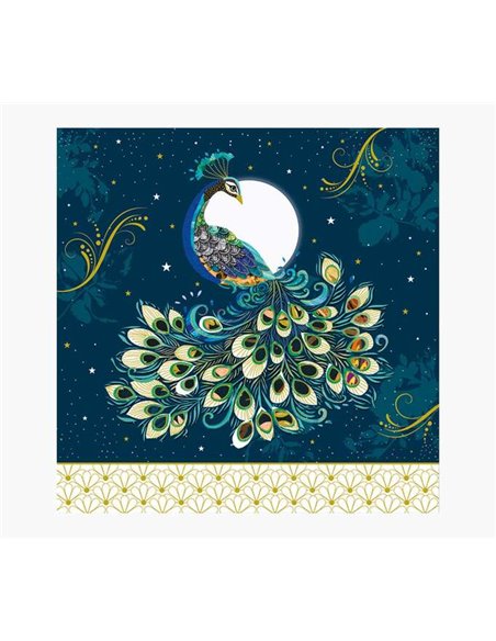 Carte illustrée Arabesque - 16 x 16 cm - Thème Paon - Carte à trois volets - Enveloppe blanche incluse - Papier certifié FSC