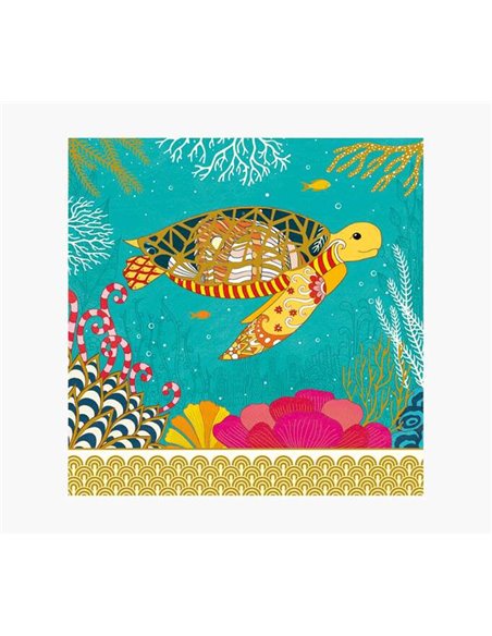 Carte Arabesque - 16 x 16 cm - Thème Tortue - Carte à trois volets non emballée - Enveloppe blanche incluse - Papier certifié FS