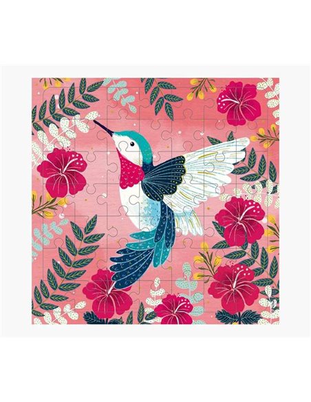 Puzzle photo Colibri 49 pièces + carte pliée - Découpe - 15,5 x 15,5 cm - Enveloppe blanche et cellophane incluses - Papier cert