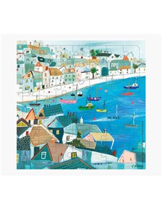 Puzzle carte Vue sur le port 49 pièces + carte pliée - Découpe - 15,5 x 15,5 cm - Enveloppe blanche et cellophane incluses - Pap