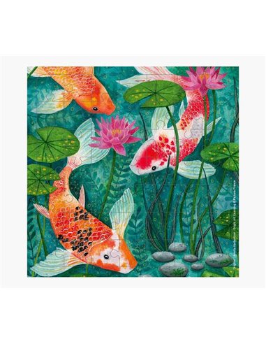 Carte puzzle illustrée - Thème carpe koï - Idéale pour offrir - 100 x 150 mm - Design coloré et accrocheur - Amusante et diverti