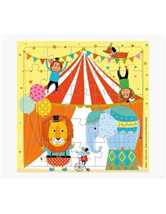 Carte puzzle illustrée - 15,5 x 15,5 cm - Thème Cirque - 25 pièces - Carte pliée incluse - Sous cellophane - Enveloppe blanche i