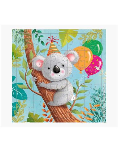 Carte puzzle illustrée - 15,5 x 15,5 cm - Thème Koala - 25 pièces - Enveloppe blanche incluse - Certification FSC