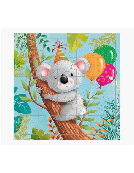 Carte puzzle illustrée - 15,5 x 15,5 cm - Thème Koala - 25 pièces - Enveloppe blanche incluse - Certification FSC