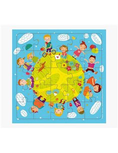Carte puzzle illustrée - 15,5 x 15,5 cm - Thème enfant - 25 pièces - Enveloppe blanche incluse - Certification FSC