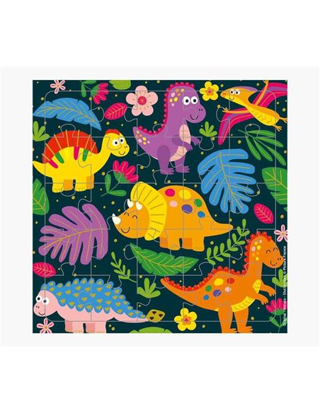 Carte puzzle dinosaure - 15,5 x 15,5 cm - 25 pièces - Thème dinosaure - Carte pliée et enveloppe blanche incluses - Certifié FSC