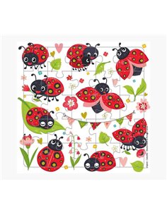 Carte puzzle illustrée - 15,5 x 15,5 cm - Thème Coccinelle - 25 pièces - Comprend une carte pliée et une enveloppe blanche - Cer