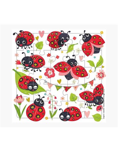 Carte puzzle illustrée - 15,5 x 15,5 cm - Thème Coccinelle - 25 pièces - Comprend une carte pliée et une enveloppe blanche - Cer