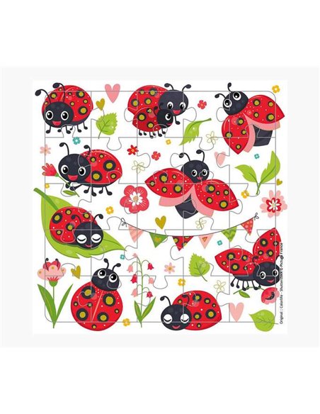 Carte puzzle illustrée - 15,5 x 15,5 cm - Thème Coccinelle - 25 pièces - Comprend une carte pliée et une enveloppe blanche - Cer