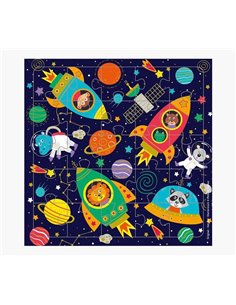 Puzzle carte - 15,5 x 15,5 cm - Thème espace - 25 pièces - Carte pliée et enveloppe blanche incluses - Emballé sous cellophane -