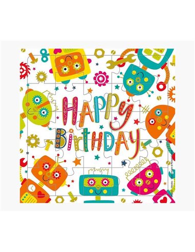 Puzzle photo - 15,5 x 15,5 cm - Thème robot - 25 pièces - Carte pliée et enveloppe blanche incluses - Certifié FSC - Emballé ind