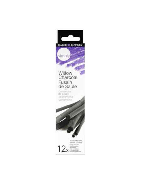 Daler Rowney Simply Charcoal, lot de 12 fusains Willow - Doux et intense - Idéal pour les artistes et les amateurs