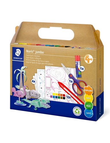 Coffret de loisirs créatifs Staedtler Noris Junior - Lot de 9 cires Jumbo Noris + bâton de colle + ciseaux + 4 modèles de loisir