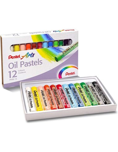 Pastels à l'huile Pentel, lot de 12 – Doux, crémeux et à séchage lent – Couleurs assorties