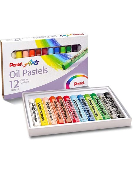 Pastels à l'huile Pentel, lot de 12 – Doux, crémeux et à séchage lent – Couleurs assorties