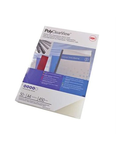 Lot de 100 couvertures de reliure GBC PolyClearView A4 - 300 microns - Couleur transparente mate