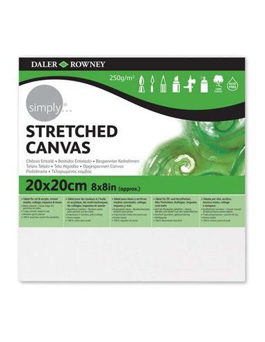 Toile tendue Daler Rowney 20 x 20 cm - Triple apprêt - Grain moyen - 100 % coton sans acide - 250 g
