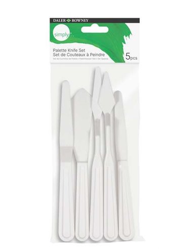 Spatules en plastique Daler Rowney Simply, lot de 5 – Différentes formes – Plastique durable – Blanc