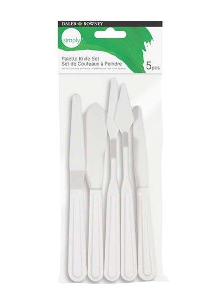 Spatules en plastique Daler Rowney Simply, lot de 5 – Différentes formes – Plastique durable – Blanc
