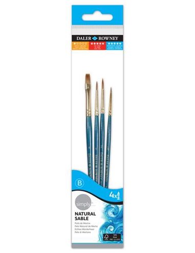 Daler Rowney Simply Pack de 4 pinceaux en martre - Design ergonomique - Bleu