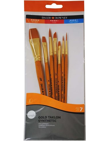Daler Rowney Simply Pack de 7 pinceaux synthétiques - Design ergonomique - Taklon doré - Orange