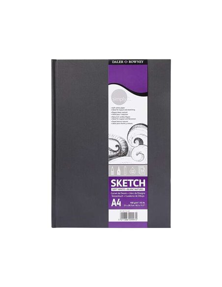 Carnet de croquis Daler Rowney Simply Stitched A4 54 feuilles 100 g/m² - Couverture rigide - Blanc