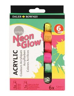 Lot de 6 peintures acryliques Daler Rowney Simply, 12 ml, couleurs fluo assorties