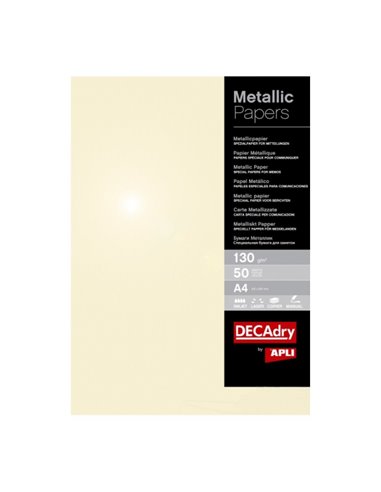 Pack de 50 feuilles de papier métallisé Apli - 130 g - Idéal pour invitations et communications - Compatible avec imprimantes je