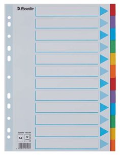 Intercalaires Esselte 12 positions - Multi-Drill - 6 couleurs - Carton - Format A4