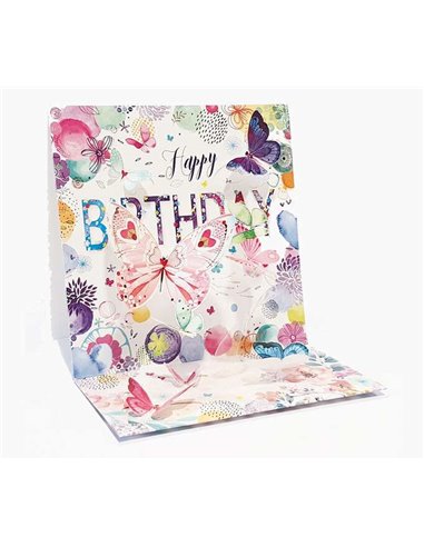 Carte pop-up papillon 3D - 16 x 16 cm - Thème papillon - Emballage individuel - Enveloppe blanche incluse - Papier certifié FSC