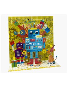 Carte pop-up 3D - 16 x 16 cm - Thème robot - Emballage individuel - Enveloppe blanche incluse - Papier certifié FSC