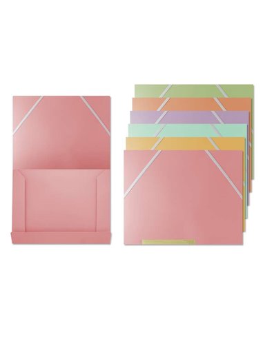 Bismark Lot de 6 chemises à rabat en polypropylène - Format A4 - Fermeture élastique - Couleurs pastel assorties