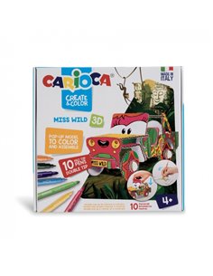 Pack de modèles Carioca Pop-Up à colorier et à construire - 10 marqueurs double pointe super lavables - Fin et moyen - Aventurez