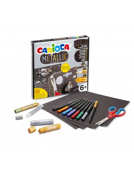 Coffret Carioca Metallic Pop Up Creator pour la création de cartons 3D - 8 marqueurs métalliques à pointe fine - 2 Temperello or