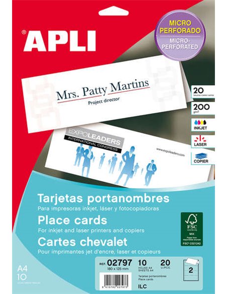 Cartes de visite microperforées Apli 200 g, 10 feuilles