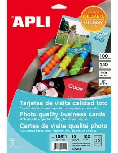 Cartes de visite Apli à bords droits, brillantes, 250 g, 10 feuilles