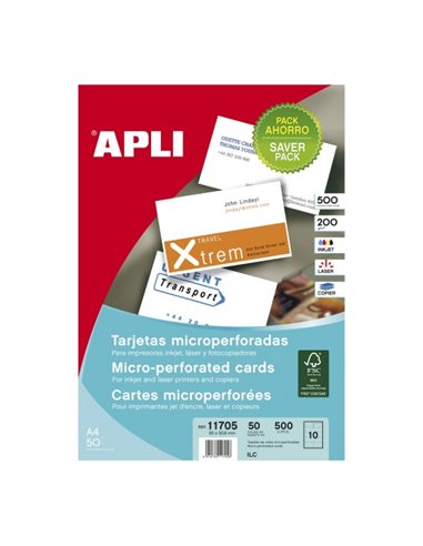 Cartes de visite blanches microperforées Apli - Finition mate - Papier cartonné 200 g - Compatibles avec imprimantes jet d'encre