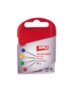 Boîte de 50 punaises Apli - Tête plastique - Pointe métal - Idéales pour cartes, tableaux en liège et travaux manuels - Couleurs