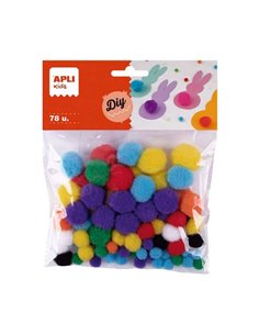 Pack Apli de 78 pompons de tailles assorties : Ø 8 mm, Ø 10 mm, Ø 12 mm, Ø 15 mm et Ø 20 mm — couleurs assorties